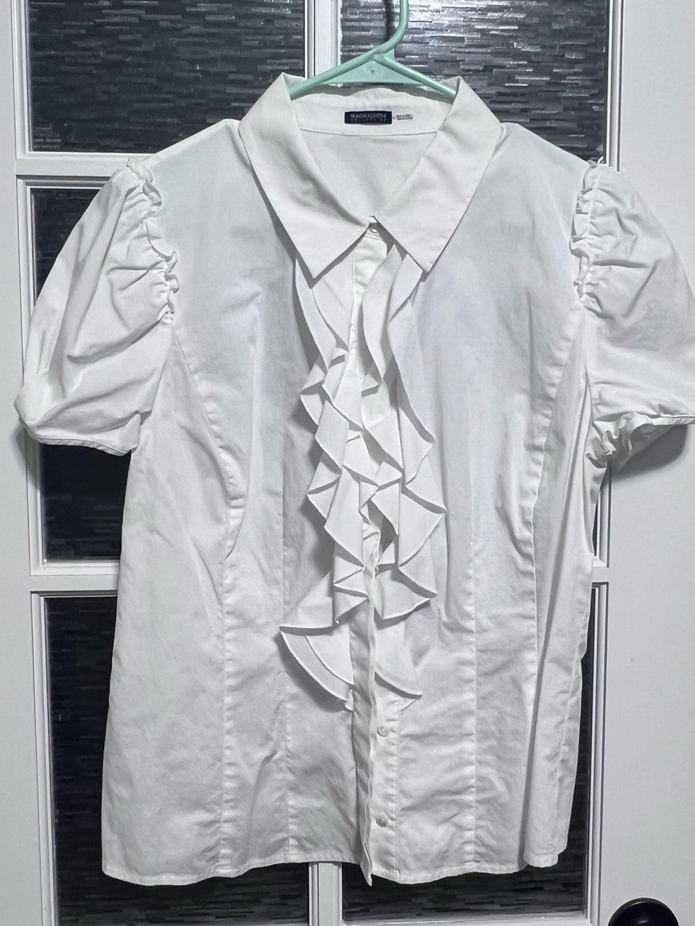 Magaschoni Ruffle Front Short-Sleeve Blouse